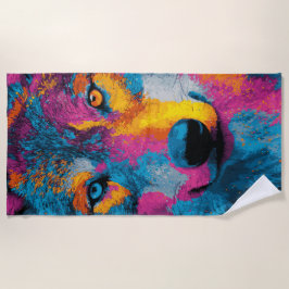 Colorful Wolf Portrait Pop Art Splash Illustration Strandtuch