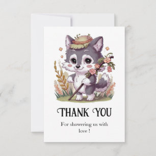 Colorful Woodland Wolf Baby Dusche Dankeskarte