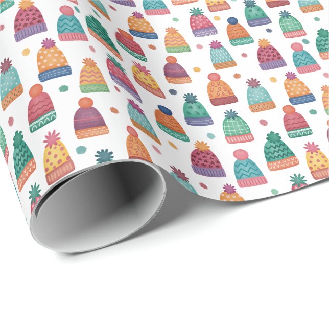 Colorful Woolly Hats Winter Geschenkpapier (Rolleneckpunkt)