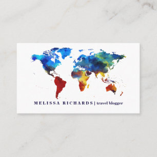 Colorful World Map Travel Blog Business Card Visitenkarte
