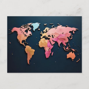 Colorful World Map - Watercolor Reisen Kunst Postkarte