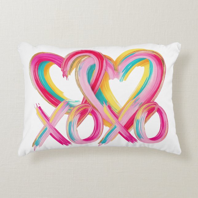 Colorful XOXO Heart Throw Pillow | Valentine’s Day Dekokissen (Vorderseite)