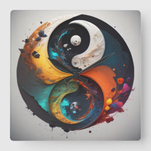 Colorful Yin Yang Quadratische Wanduhr