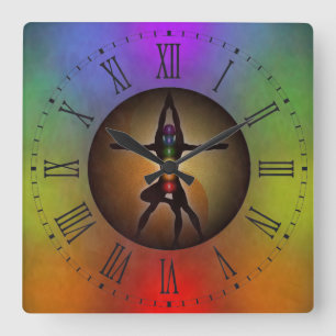 Colorful Yoga Chakras Yin Yang Roman Numerals Quadratische Wanduhr