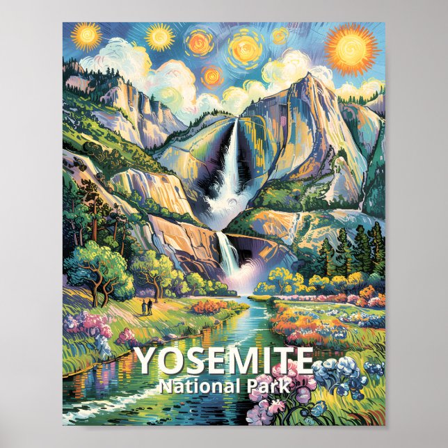 Colorful Yosemite Spring Waterfall Hiking Trail Poster (Vorne)