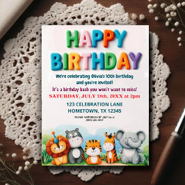 Colorful Zoo Animals Birthday Party Invitation Postkarte