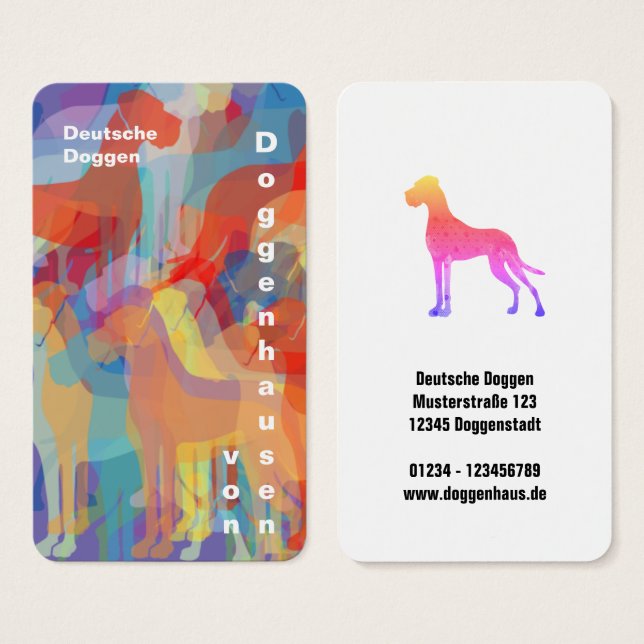 Colorfull Great Dane Kennel Business Cards (Vorne & Hinten)