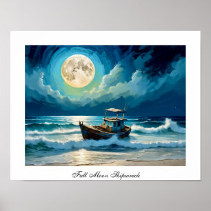 Colorfull moon Old Shipwreck Seehecht Poster