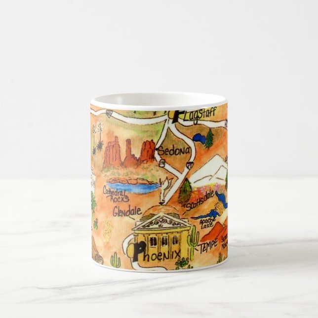 Colorfully Illustrated Arizona Map Mug Kaffeetasse (Mittel)