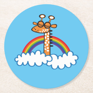 Colorida Jirafa. Jirafa. Arcoiris, arco iris Runder Pappuntersetzer