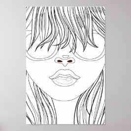 Coloring Page Beach Girl Poster