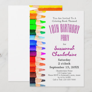 Coloring Theme Rainbow Pencils Children's Party Einladung