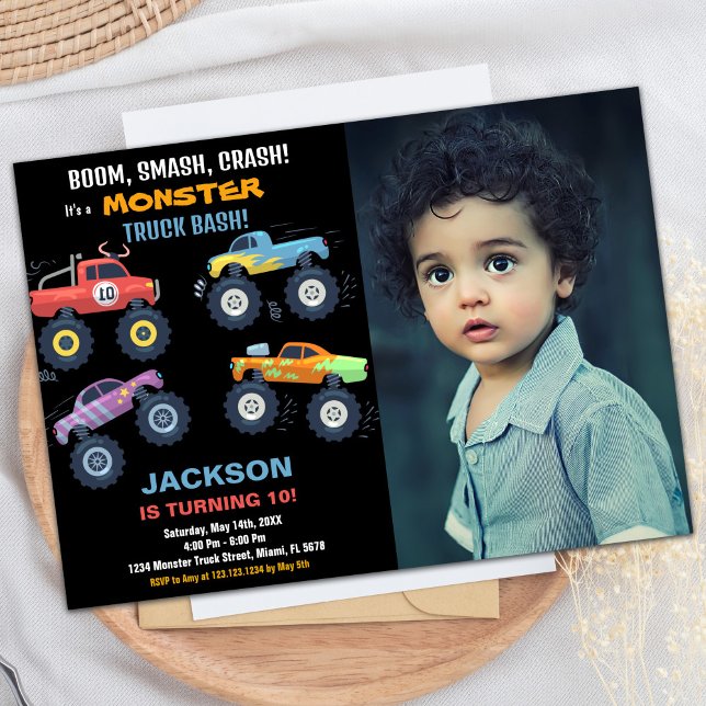 Colors Monster Truck Birthday Einladungen Foto (Colours Monster Truck Birthday Invitations Photo)