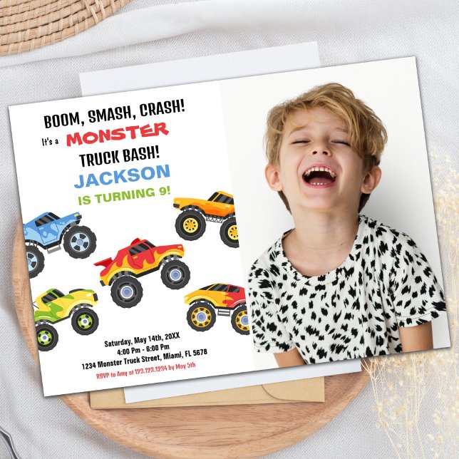 Colors Monster Truck Birthday Einladungen Foto (Colours Monster Truck Birthday Invitations Photo)