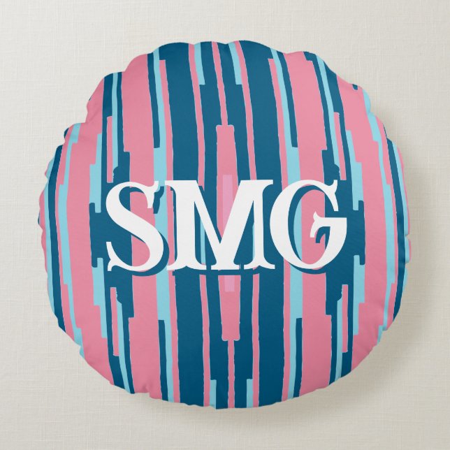 Colorstack Ikat in Pink + Aqua Personalized Rundes Kissen (Vorderseite)