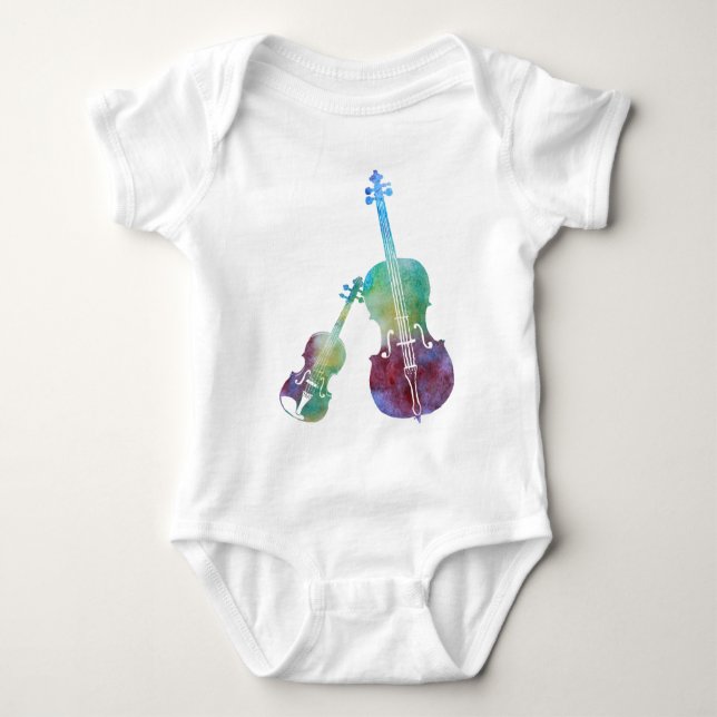 Colorwashed Violine und Cello Baby Strampler (Vorderseite)