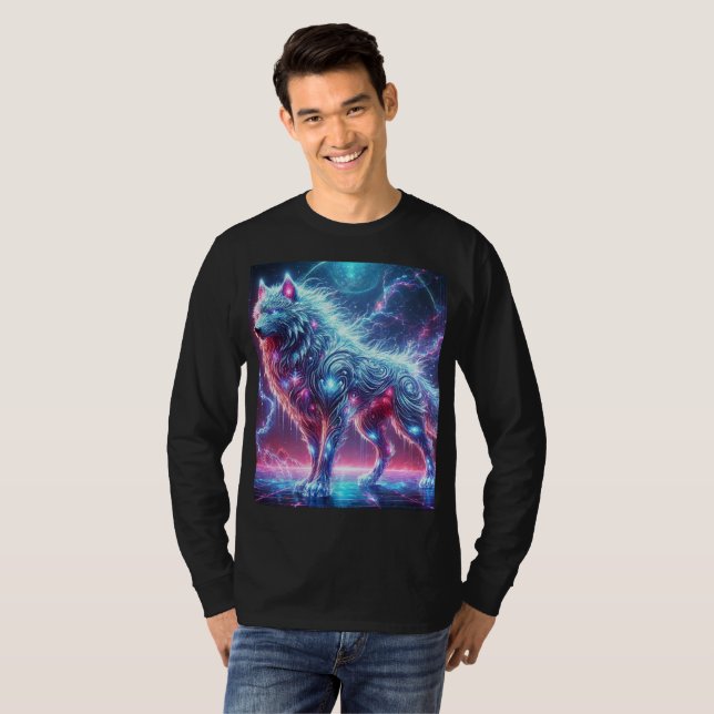 Colossal Neon Crystal Wolf Meisterwerk. T-Shirt (Vorne ganz)