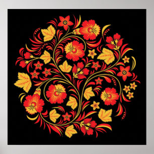 Colossal Print Russuan Folk Art Khokhloma Poster