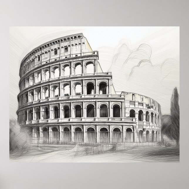 Colosseum ancient roman amphitheater in pencil ske poster (Vorne)