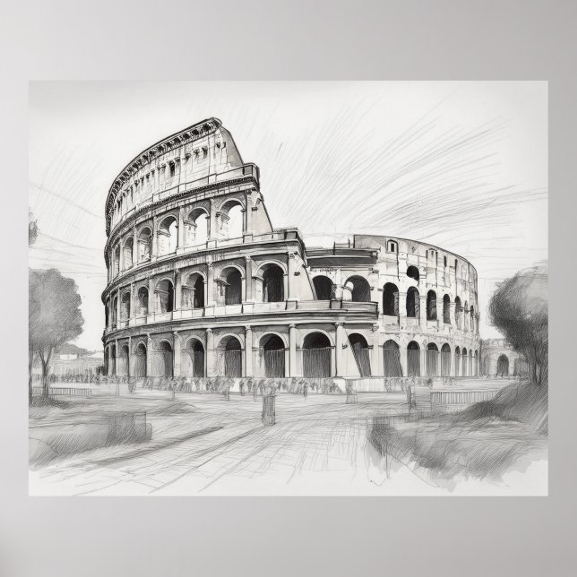 Colosseum historical architecture art drawing in r poster (Vorne)