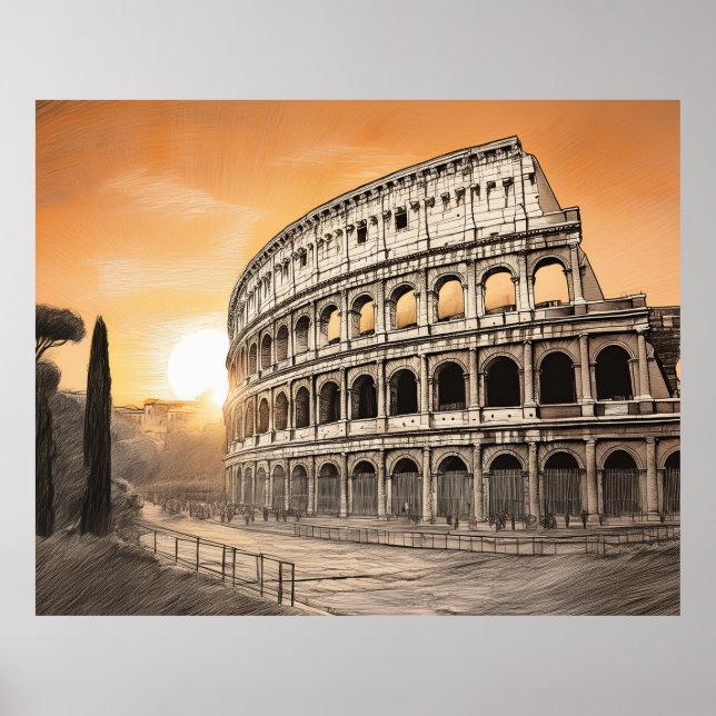 Colosseum in rome with warm sunset light poster (Vorne)