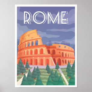 Colosseum Rome Italien Vintage Travel Illustration Poster