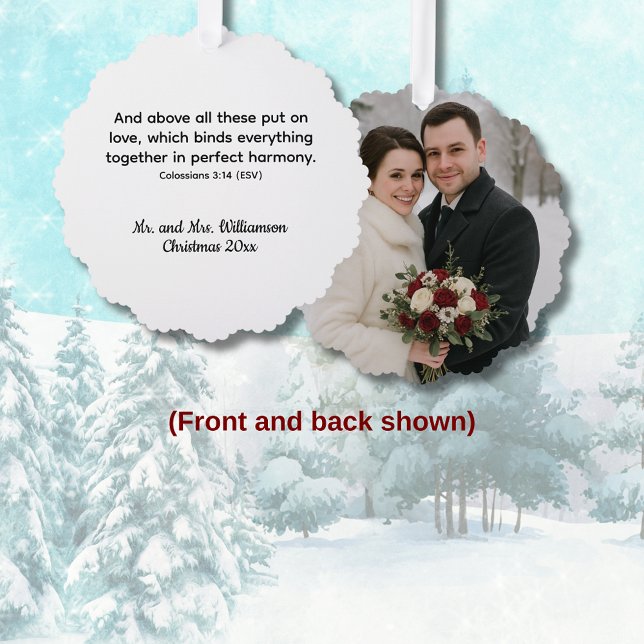 Colossians 3:14 Love and Harmony Bible Verse Ornament Karte (Colossians 3:14 Christmas Couple Ornament)