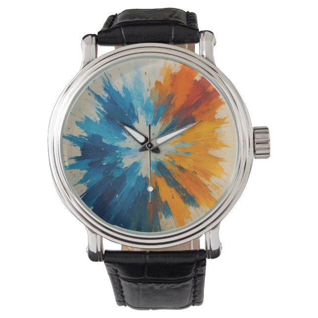 Colour Burst Clock - Abstraktes Kunstwerk Armbanduhr (Vorderseite)
