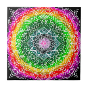 Colour burst Rainbow Prism Mandala   Fliese