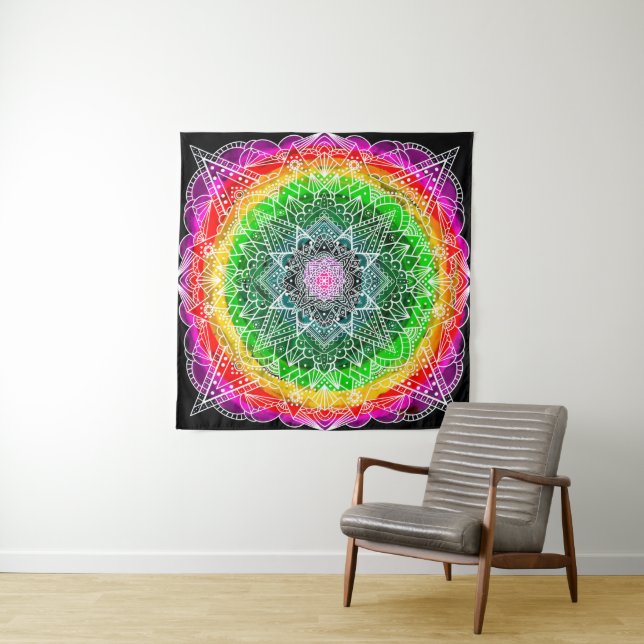Colour Burst Rainbow Prism Mandala Wandteppich (Beispiel (Horizontal))