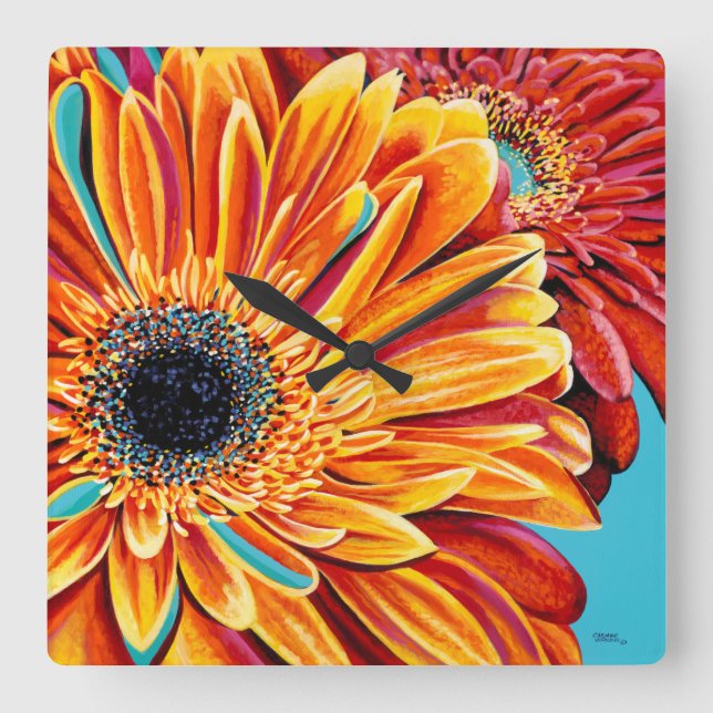 Colour Bursts II Quadratische Wanduhr (Vorderseite)