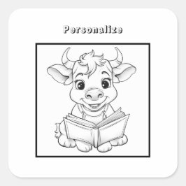 Colour Cow Reading a Book Personalisiert Quadratischer Aufkleber