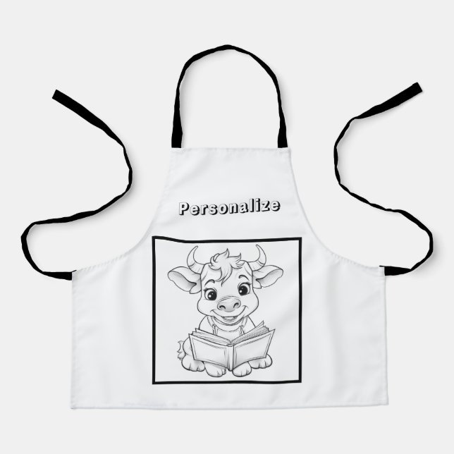 Colour Cow Reading a Book Personalisiert Schürze (Vorderseite)