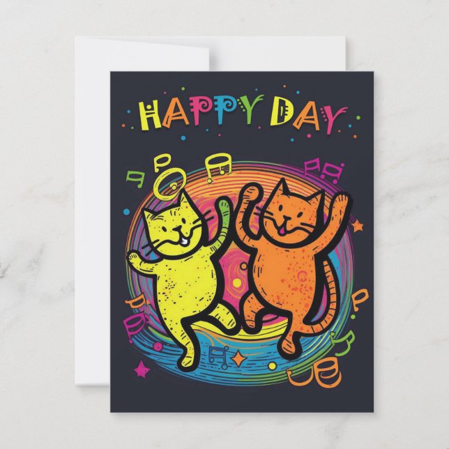 Colour Explosion Cat Celebration Card Feiertagskarte (Vorderseite)