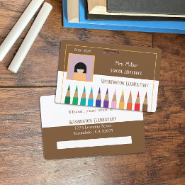 Colour Pencils Doodle School Librarian Brown Abzei Ausweis