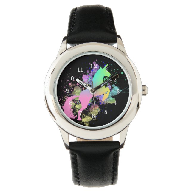 Colour Splash Fantasy Rainbow Unicorn Armbanduhr (Vorderseite)