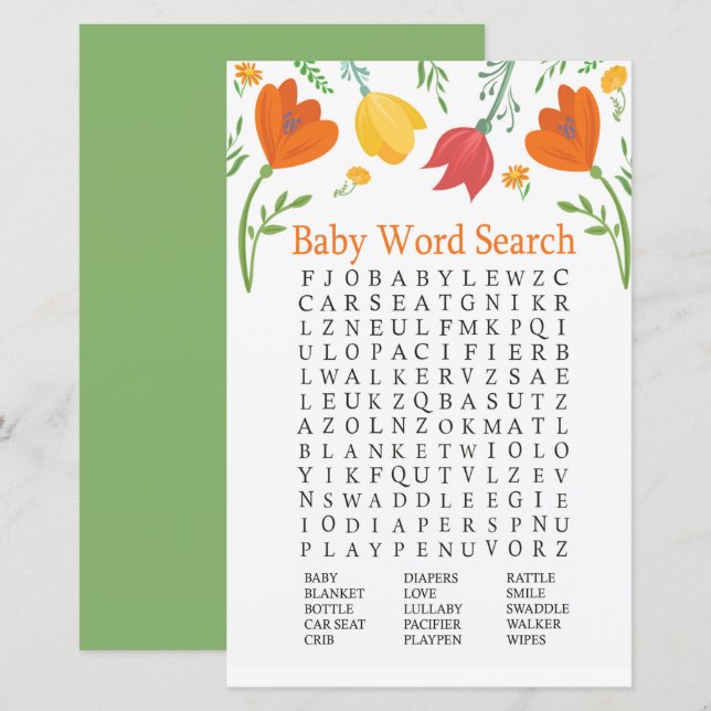 Colour tulips Baby Shooter Word Search Game (Vorne/Hinten)