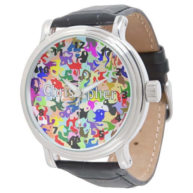 Colourful Abstract Art Design Personalised Armbanduhr (Schrägansicht)