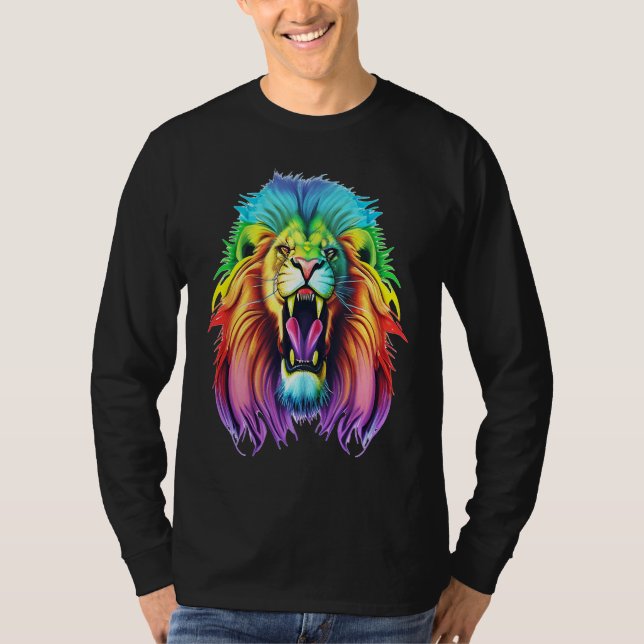 Colourful Africa Lion Head Lion Lover Animal Art T-Shirt (Vorderseite)