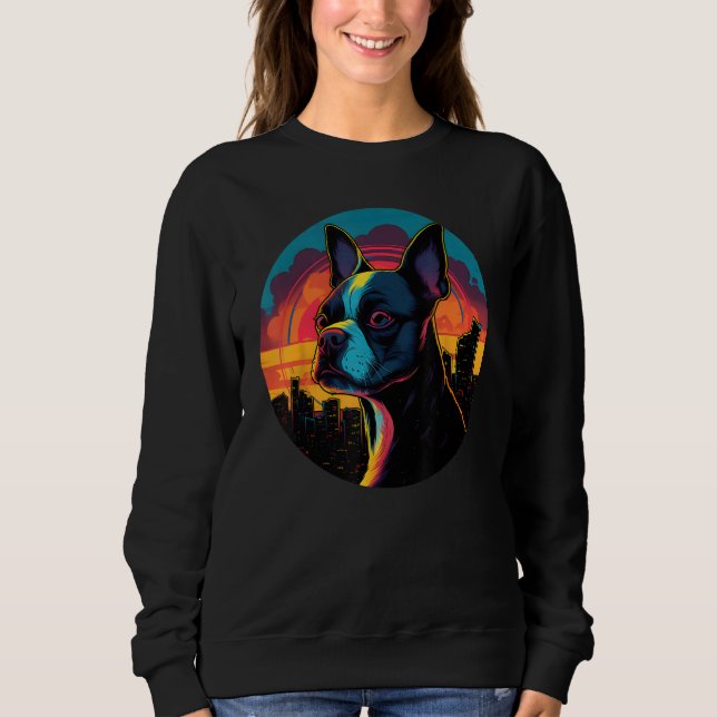 Colourful Boston Terrier Dog Dad Mom Graffity Sweatshirt (Vorderseite)