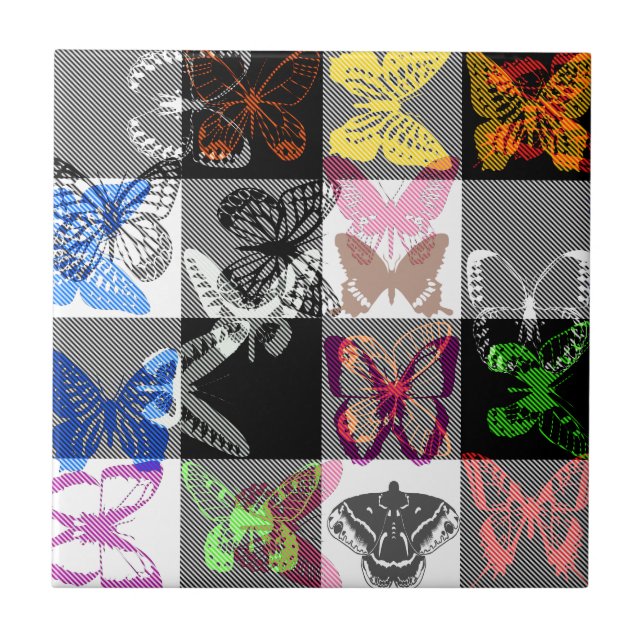 Colourful Butterfly Plaid Tartan Check Design  Fliese (Vorderseite)