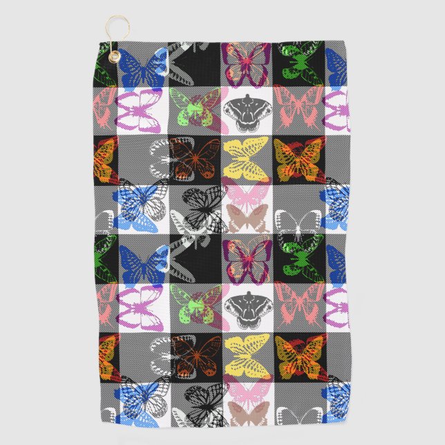 Colourful Butterfly Plaid Tartan Check Design  Golfhandtuch (Vorderseite)