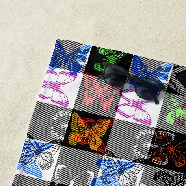 Colourful Butterfly Plaid Tartan Check Design  Strandtuch (Von Creator hochgeladen)