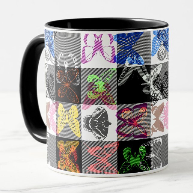 Colourful Butterfly Plaid Tartan Check Design  Tasse (Von Creator hochgeladen)