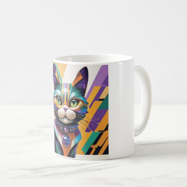 Colourful Cat Face Abstract Art  Kaffeetasse (VorderseiteRechts)
