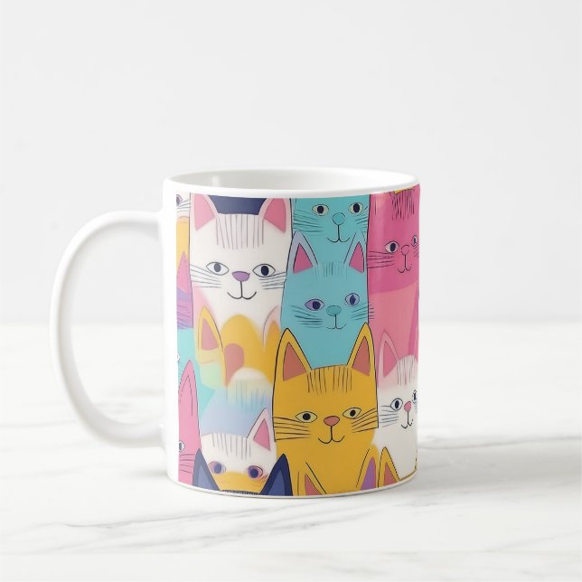 Colourful Cats Mug – Playful Feline Pop Art Kaffeetasse (Links)