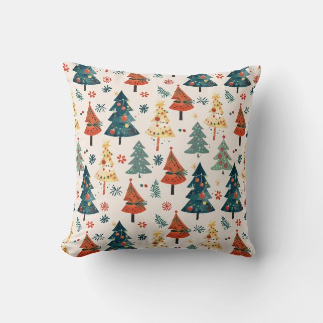 Colourful Christmas Pine Trees Seamless Pattern Kissen (Vorderseite)