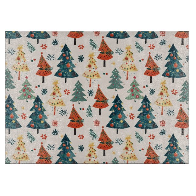 Colourful Christmas Pine Trees Seamless Pattern Schneidebrett (Vorderseite)
