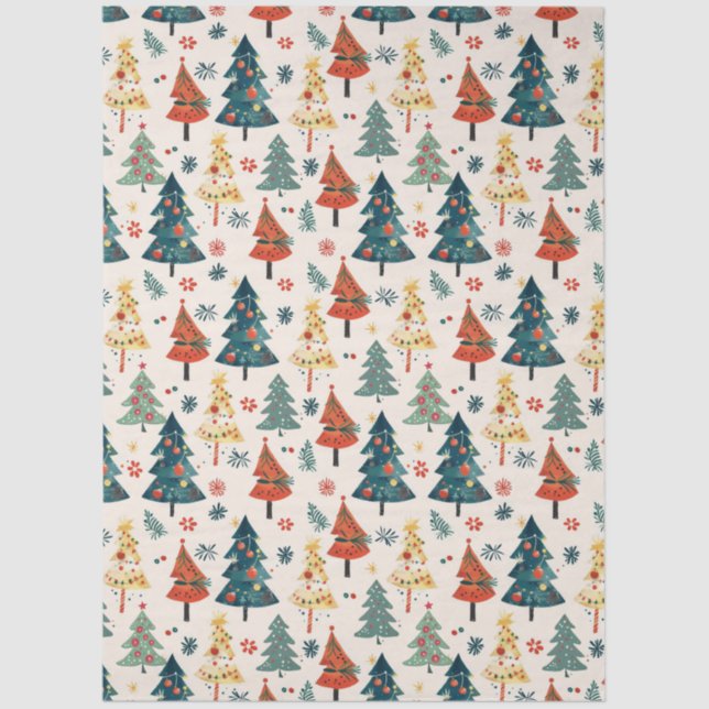 Colourful Christmas Pine Trees Seamless Pattern Seidenpapier (Vorderseite)