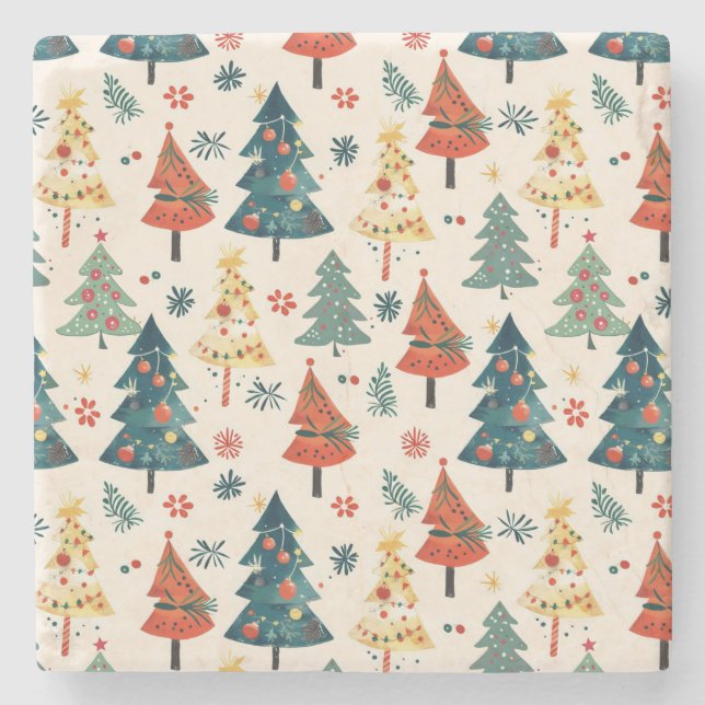 Colourful Christmas Pine Trees Seamless Pattern Steinuntersetzer (Vorderseite)
